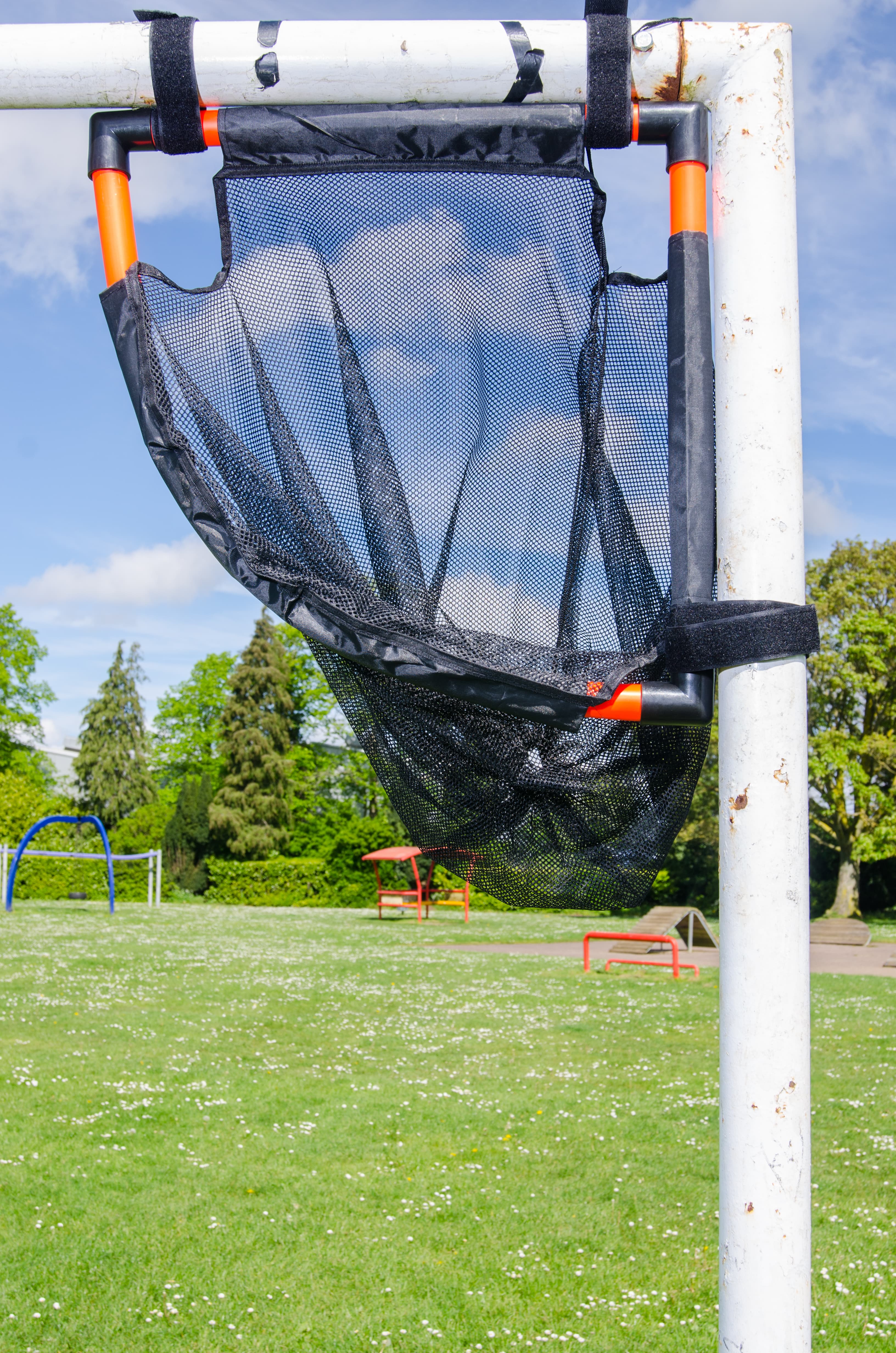 TopCorner target installed on a goal for top-corner finishing practice