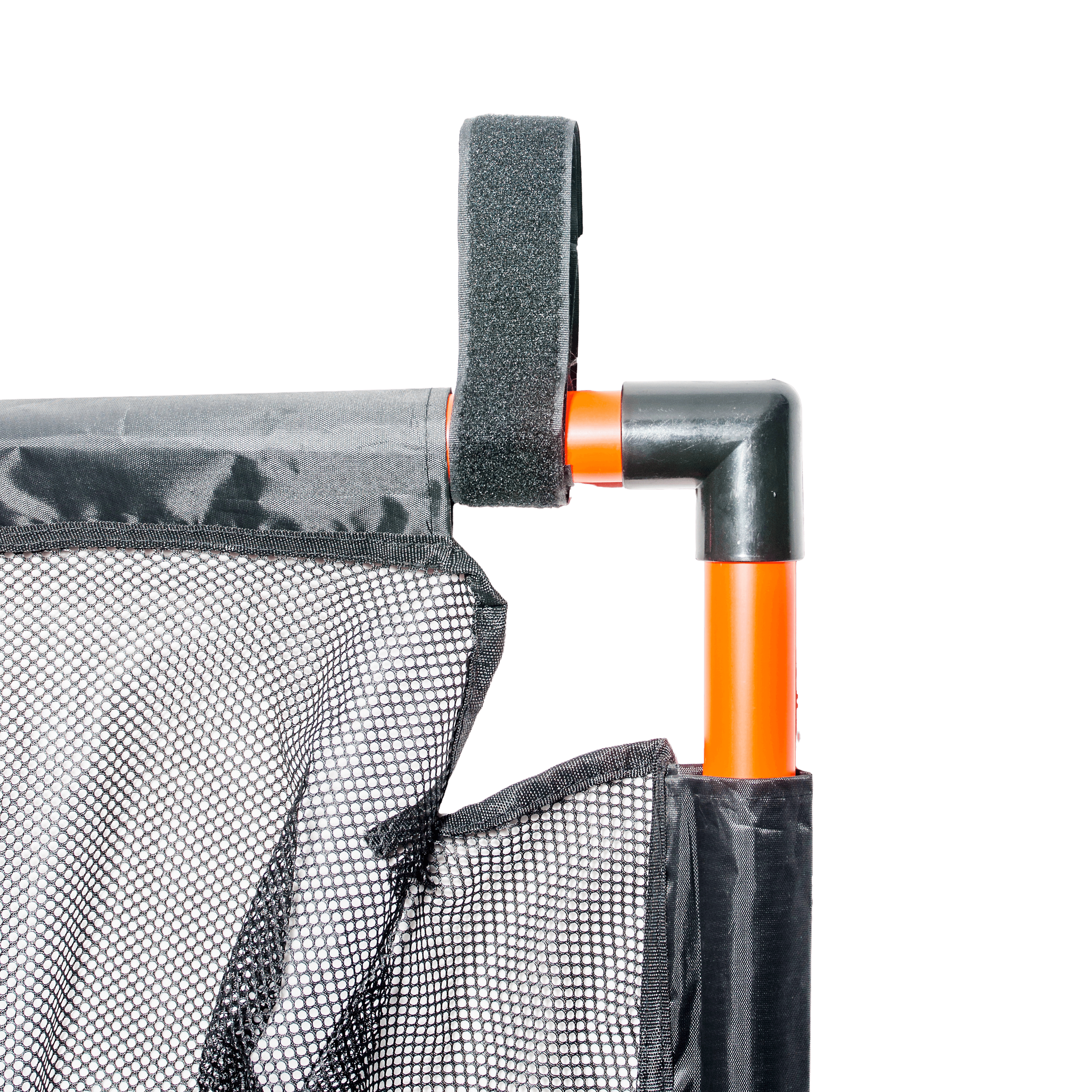 Close-up detail of the TopCorner corner joint and strap fixing mechanism