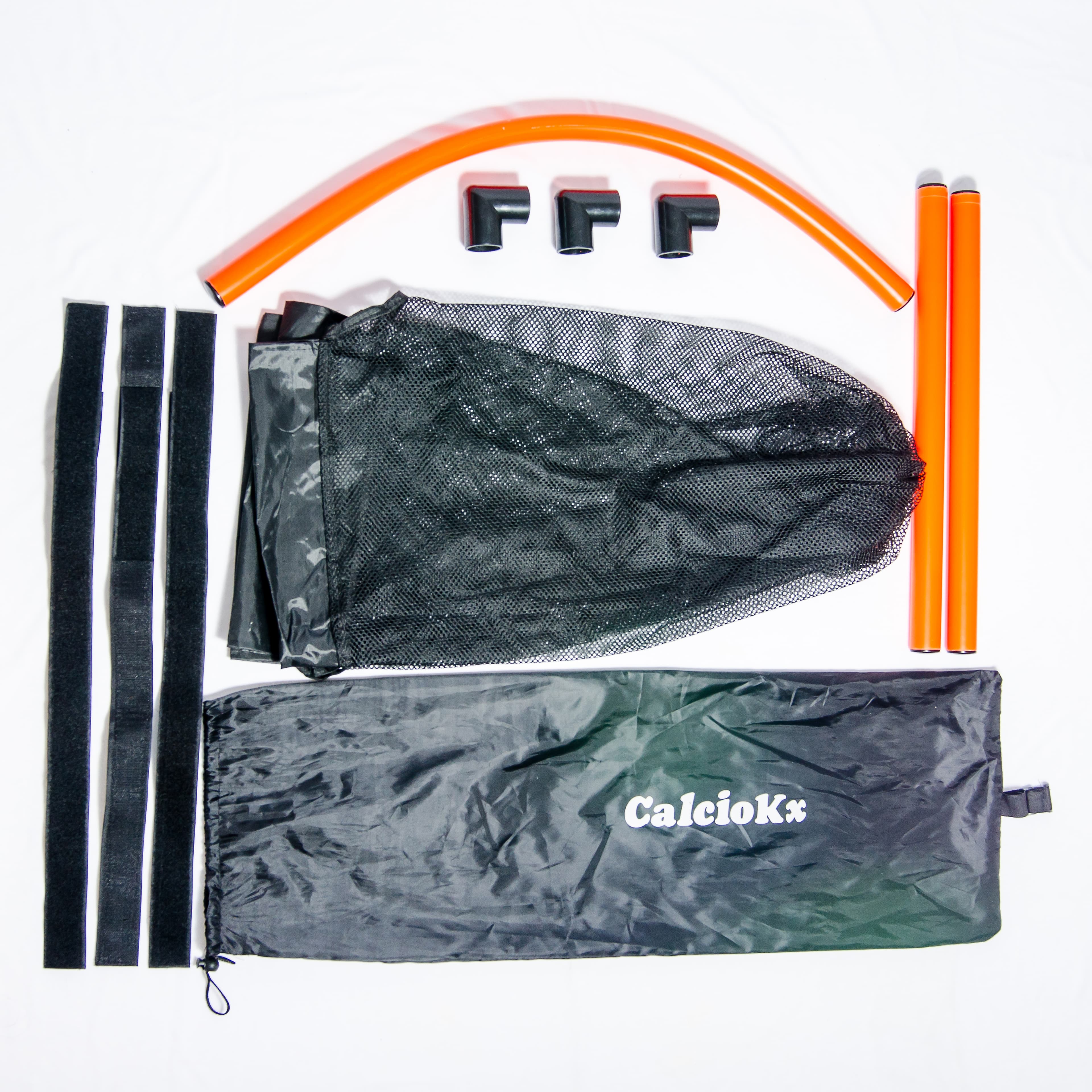 TopCorner single pack contents laid out - frame, net, straps, and carry bag